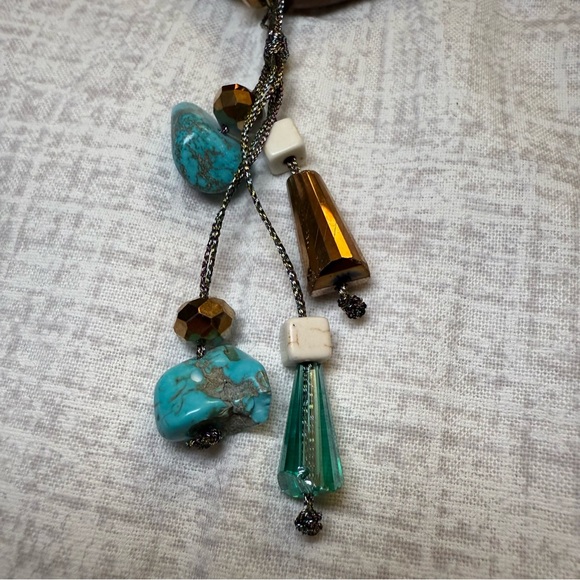 NWT Handmade Wood Bead Bracelet with Real Turquoise & Glass Charms - Picture 4 of 5